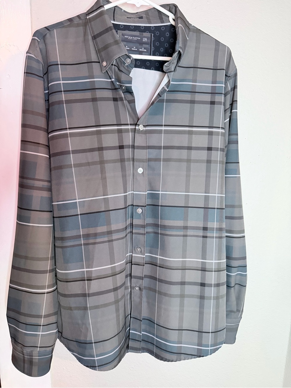 Denim & Flower Gray Plaid Long Sleeve Button Shirt Men XL